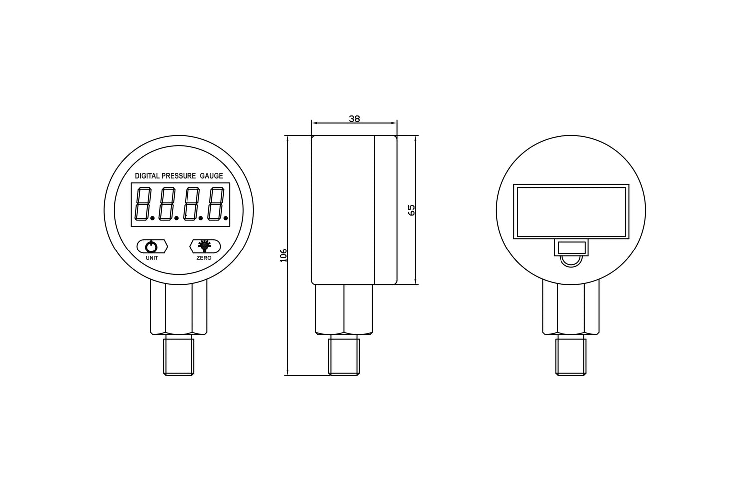 dimension figure of WESEN Technologies d260 series digital pressure gauge