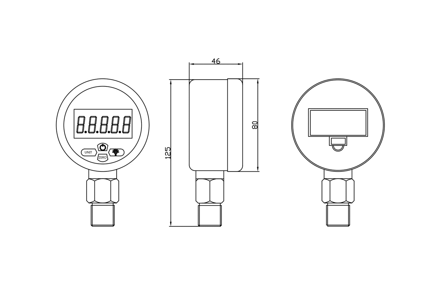 Overall dimension drawing of WESEN D280 Series digital pressure gauge