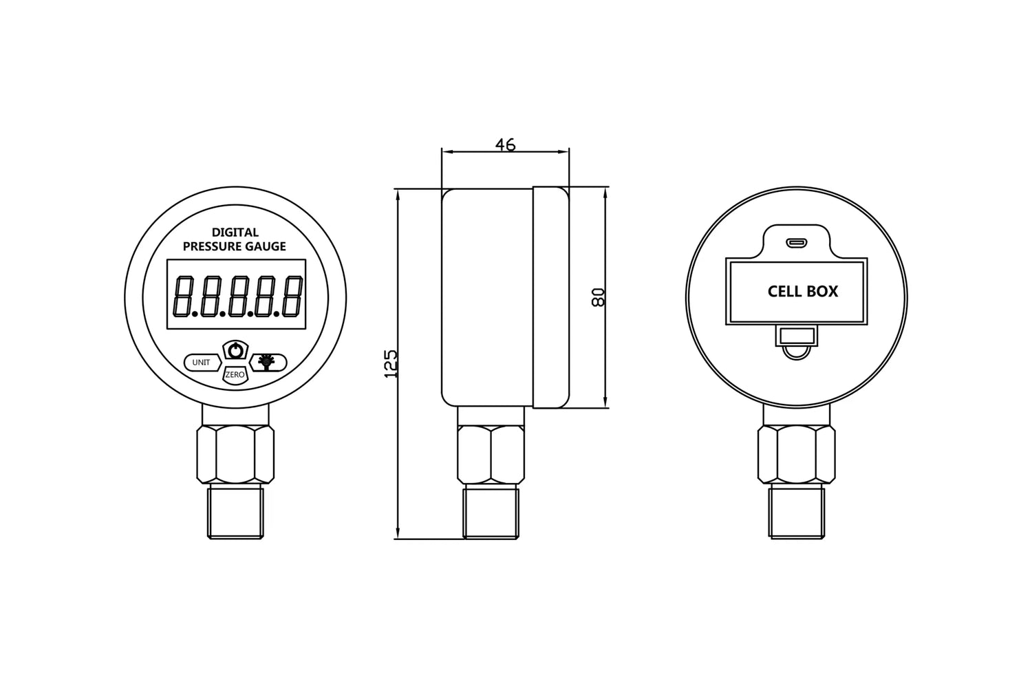 WESEN D280C Series High-precision & Intelligent Digital Pressure Gauge dimensional drawing