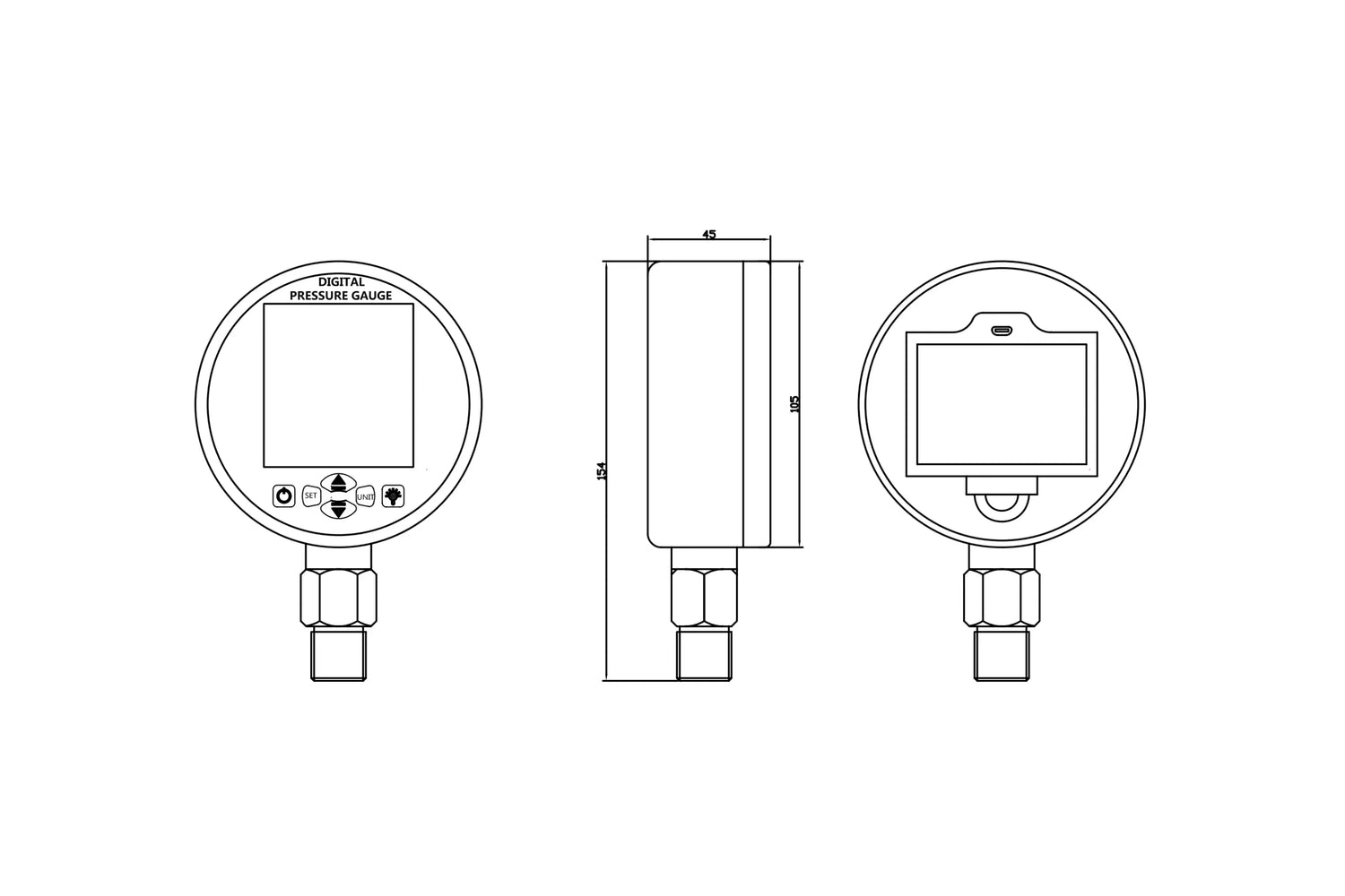dimension figure of wesen d210 series digital pressure gauge