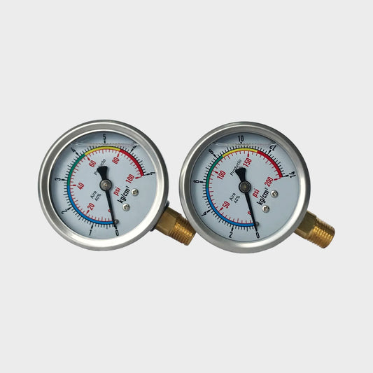 Two liquid filled pressure gauges