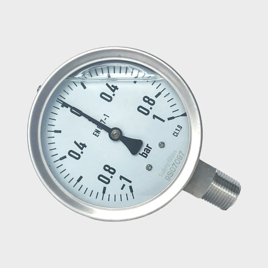 Manometer Gas 1 Bar Stainless Steel Pressure Gauge Glycerine Filled