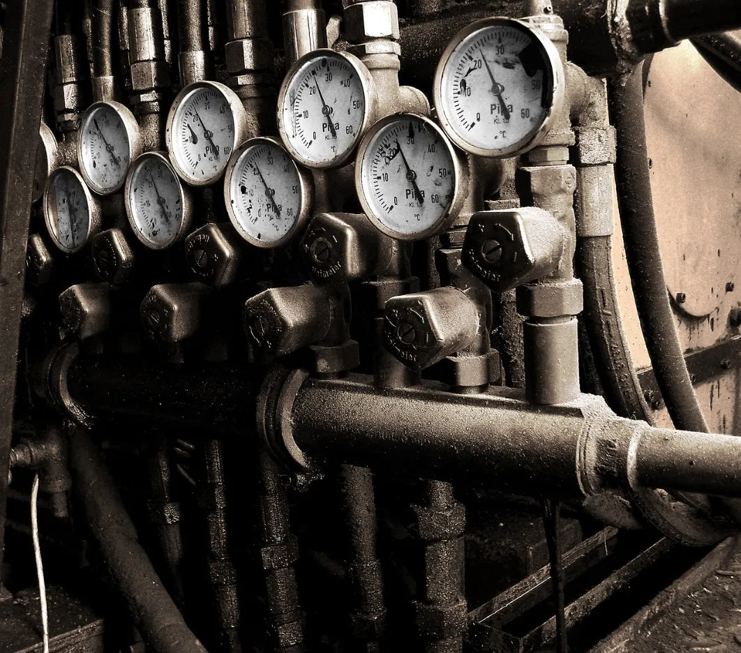 Eight bimetal thermometers installed on machine