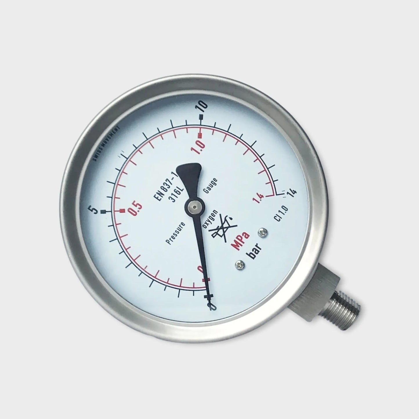 Oxygen Pressure Gauge Use No Oil 14 Bar Stainless Steel material