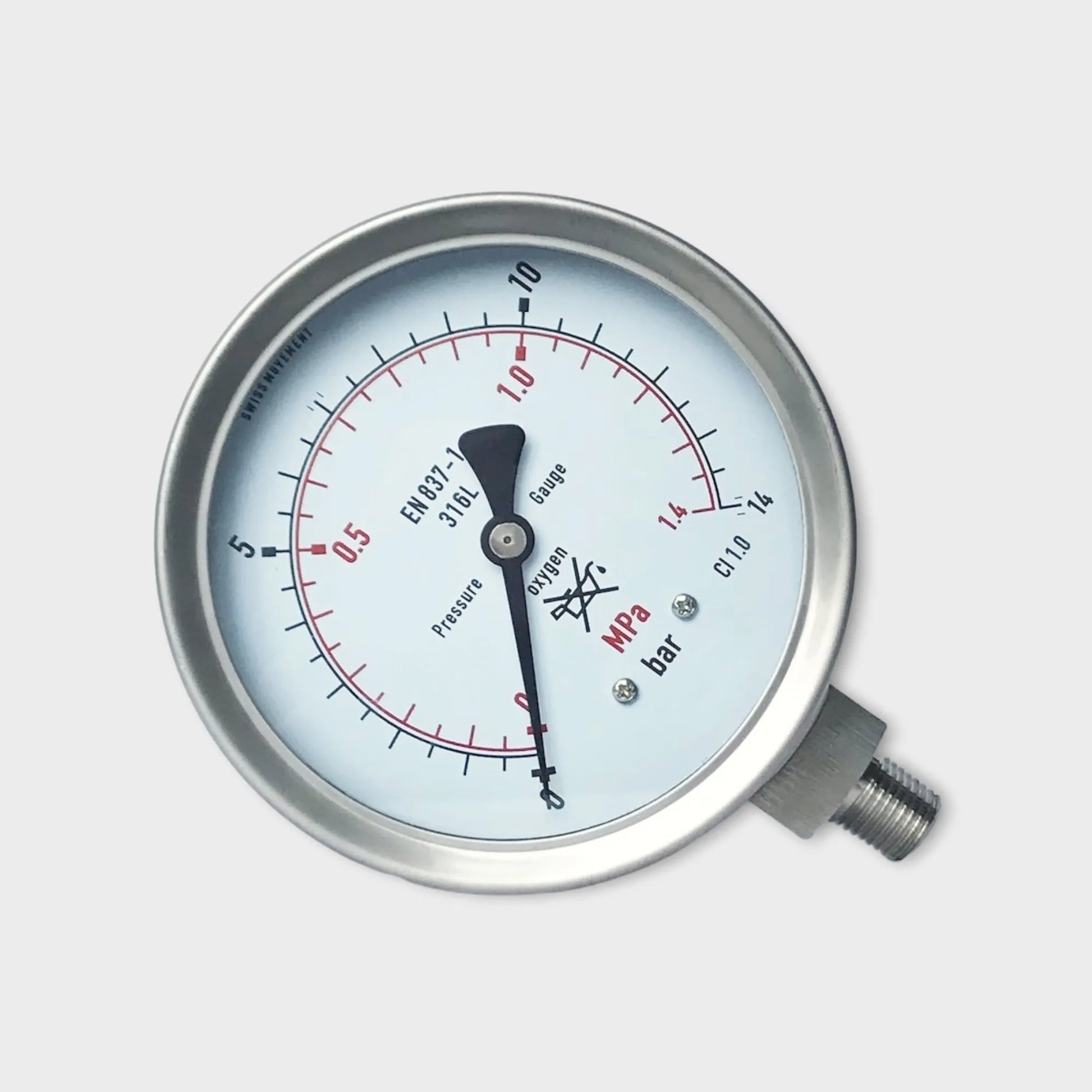 Oxygen Pressure Gauge Use No Oil 14 Bar Stainless Steel material
