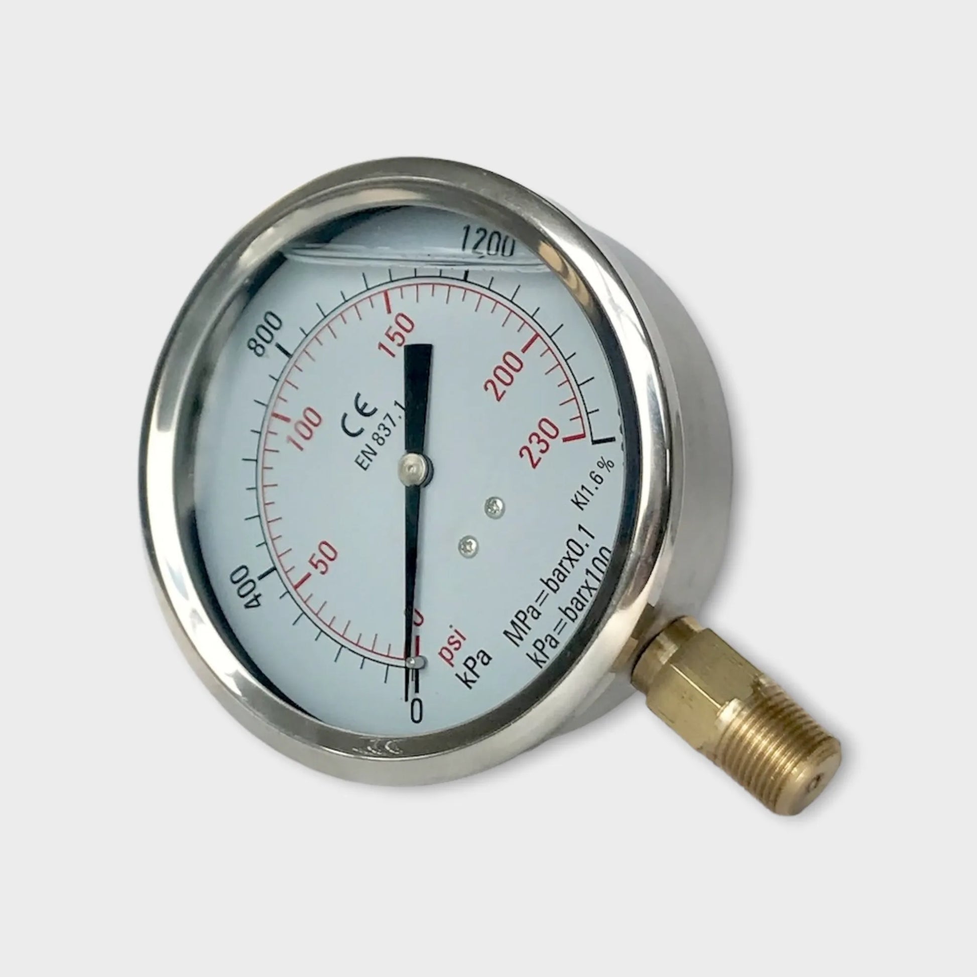 100mm Glycerin Filled Pressure Gauge Manufacturing 1600 kPa-side