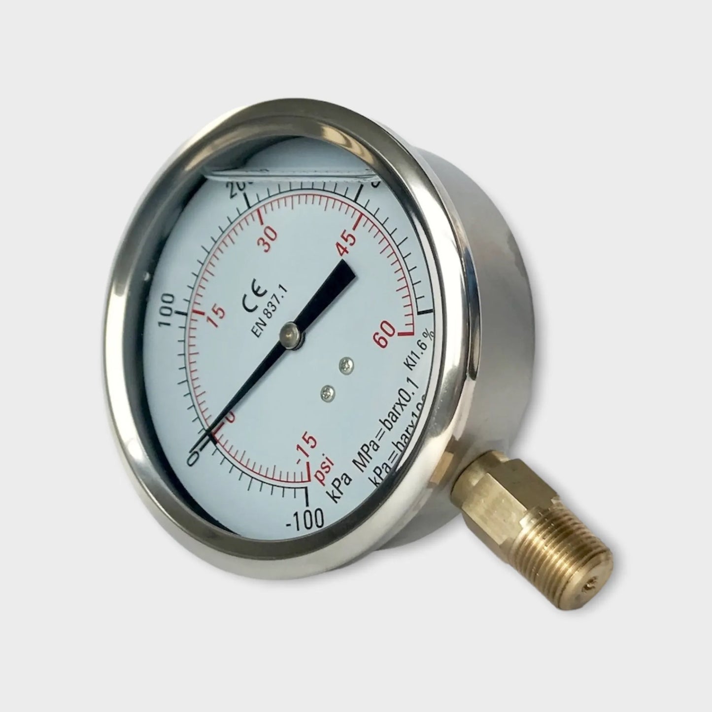1/2 NPT Pressure Gauge With Glycerine Hydraulic 60 PSI Bourdon Type-side