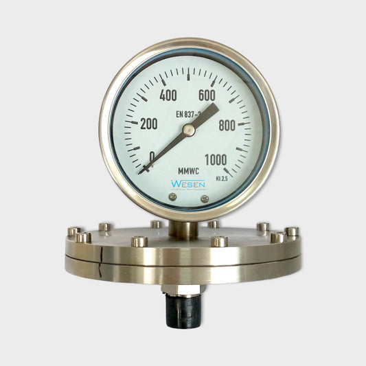 Diaphragm Type Pressure Gauge 1000 MMWC Manometer Lower Mount