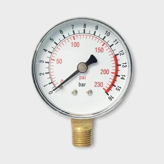 Gas Pressure Manometer 16 bar Lower Mount Brass Internals ABS Lens