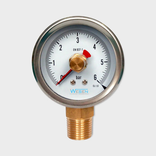 Pressure Gauge Accuracy Class 1.0 Red Needle Brass Connection 6 Bar