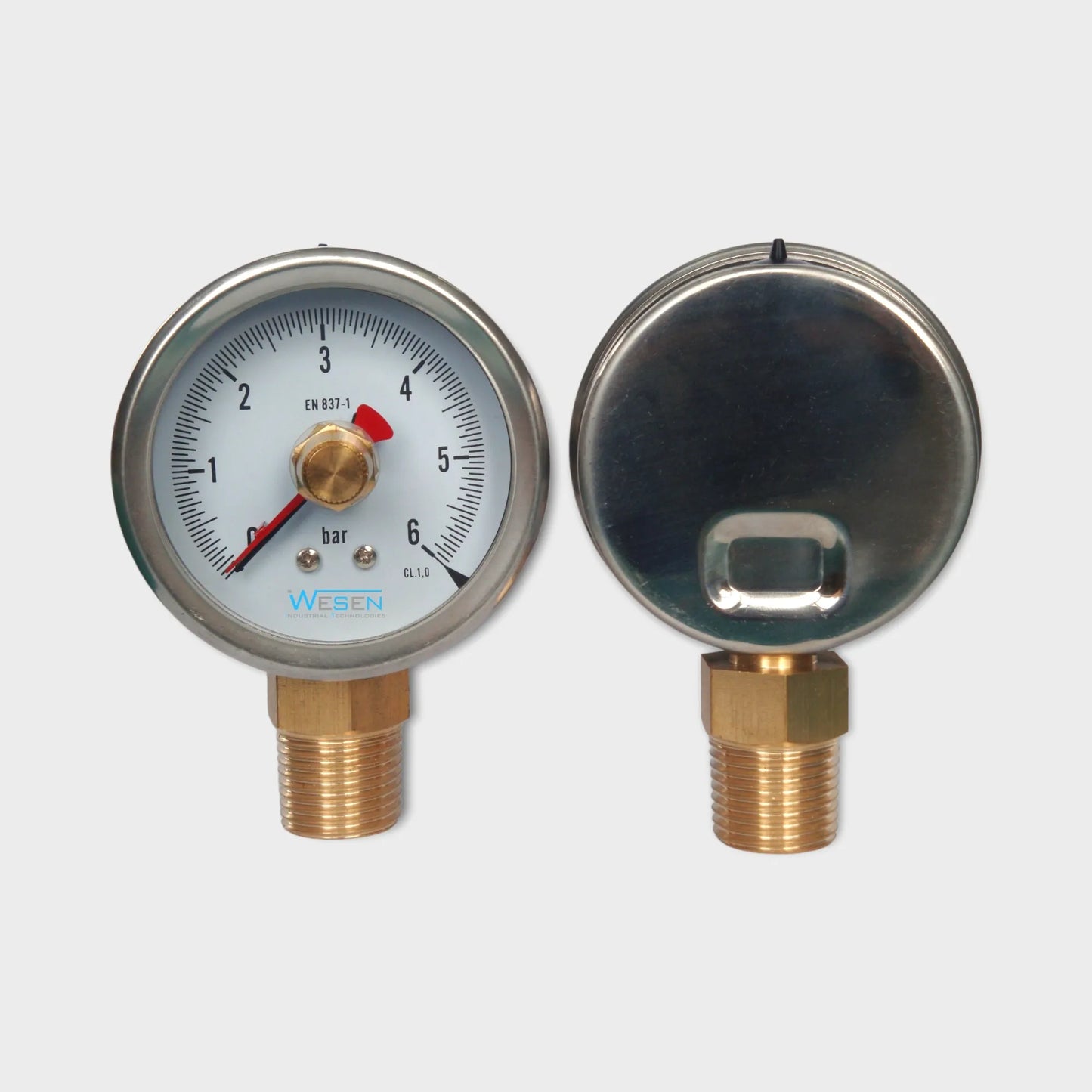 Pressure Gauge Accuracy Class 1.0 Red Needle Brass Connection 6 Bar-back