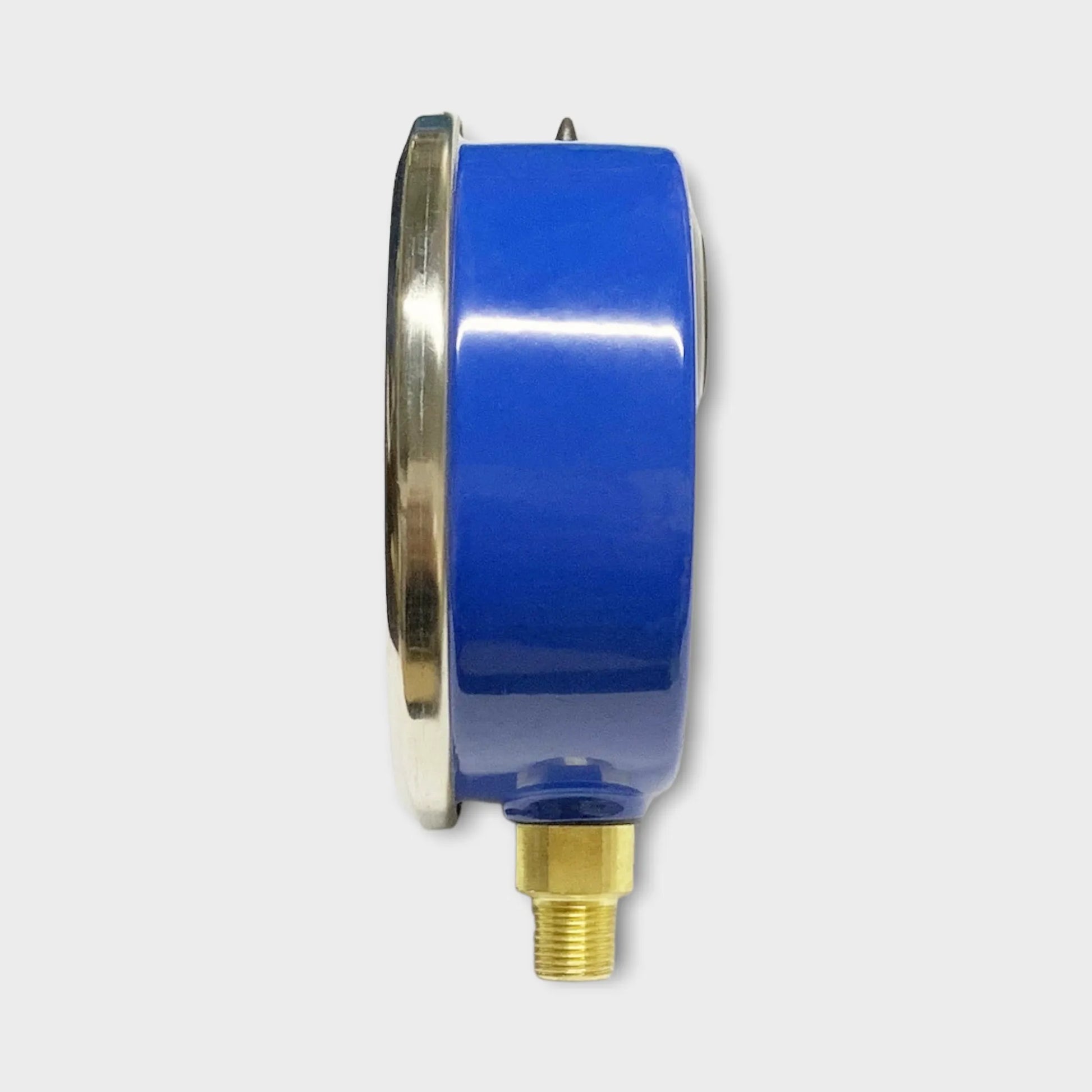 R22 Gas Pressure Gauge Glycerin Filling Blue Painted Case Brass Connection-side