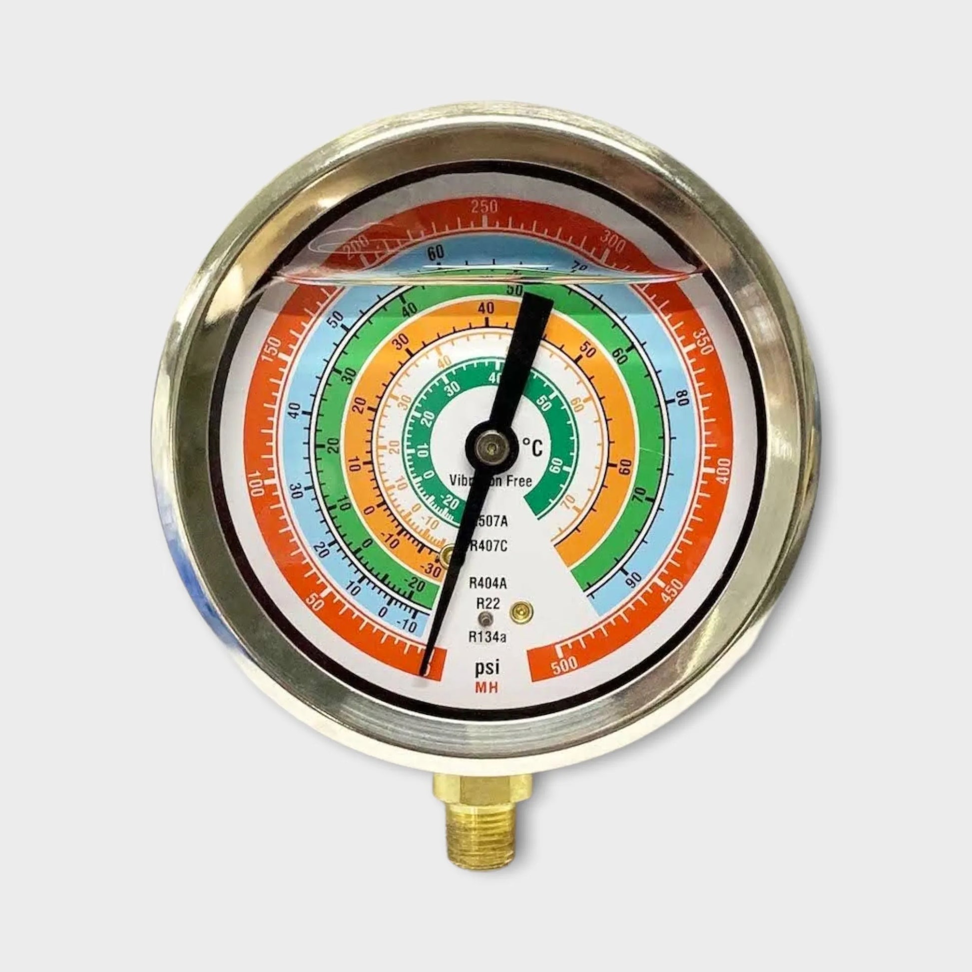 R407C Pressure Gauge Red Painted Case With Liquid Filled Radial Mount Manometer