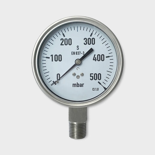 500 mbar Capsule Pressure Gauge 4" Dial Needle Manometer Heating System